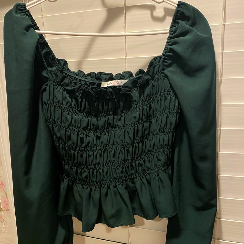 Gab&Kate - Deep green square neck/off the shoulder top - Medium